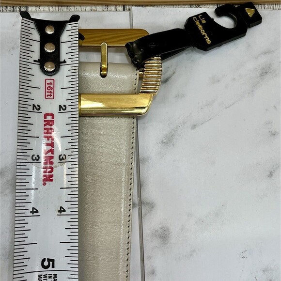 VTG Deadstock Liz Claiborne Off White Leather Belt with Gold Buckle Med Retro - Picture 6 of 8